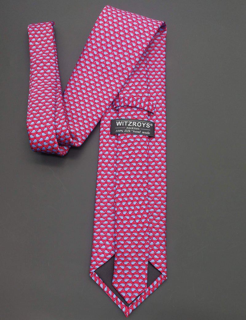 WITZROYS 100% Silk Ties for Men Handmade Neckties with Whales Printed+Gift box - Image 4